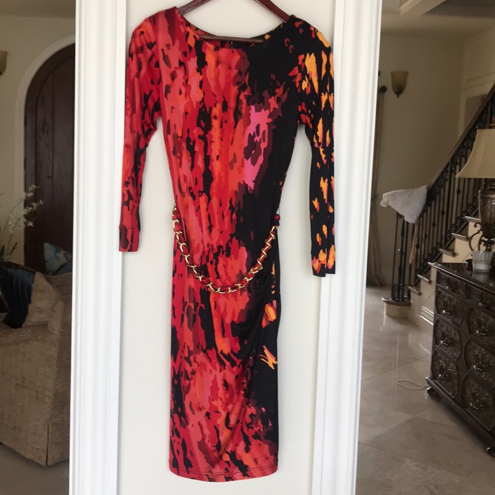 Black red pink orange leopard print dress